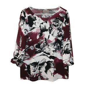 Easywear By Chicos Women Blouse Size 1 Floral Red White Stretch